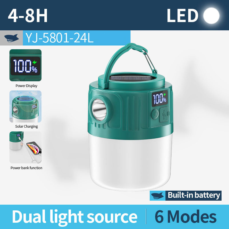 Smiling Shark YJ5801 Solar Led Camping Lantern USB Rechargeable Super Bright Digital Display, 6 Modes, USB Power Bank, Phone Charger with Remote Control