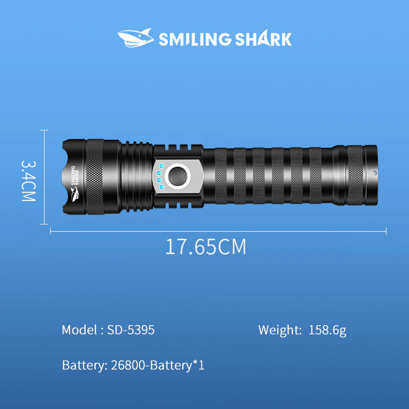 Smiling Shark SD-5395 LED Flashlight Super Bright M60 7000LM 4 Mode Type-c Rechargeable Torch Light Waterproof Zoomable
