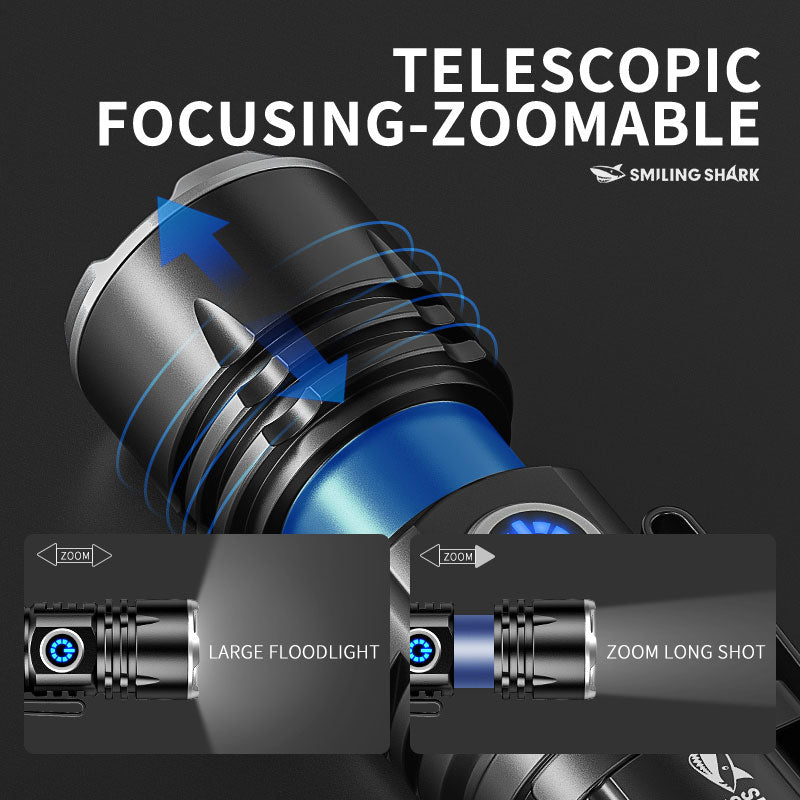 Smiling shark SD5031 Super Bright Portable 6000 Lumens Flashlight With Clip Type-C Rechargeable 3 Modes Zoomable Waterproof Tail With Magnet