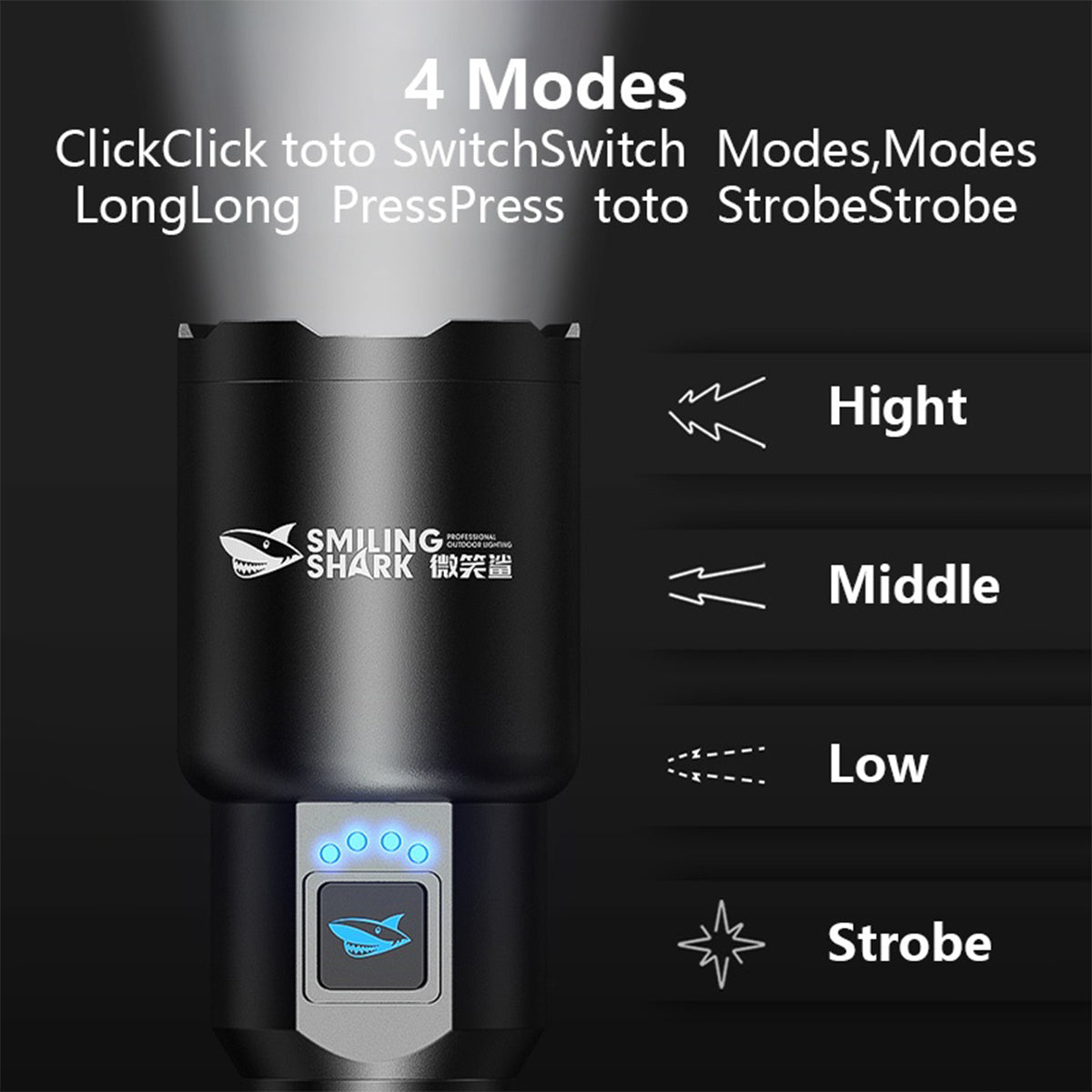 Smiling Shark SD5225 Super Bright 6000 Lumens Torch Rechargeable Led Flashlight With Powerbank Function