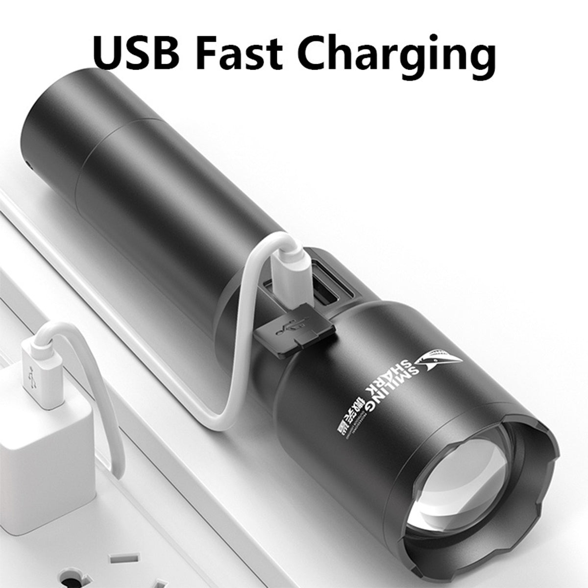 Smiling Shark SD5225 Super Bright 6000 Lumens Torch Rechargeable Led Flashlight With Powerbank Function
