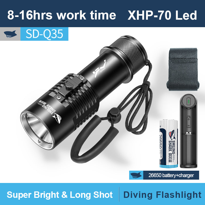 Smiling Shark SD-Q35 Super Bright 6000LM Scuba Diving Torch 40M IPX8 Professional Flashlight IPX8 Waterproof 40m Flashlight for Diving