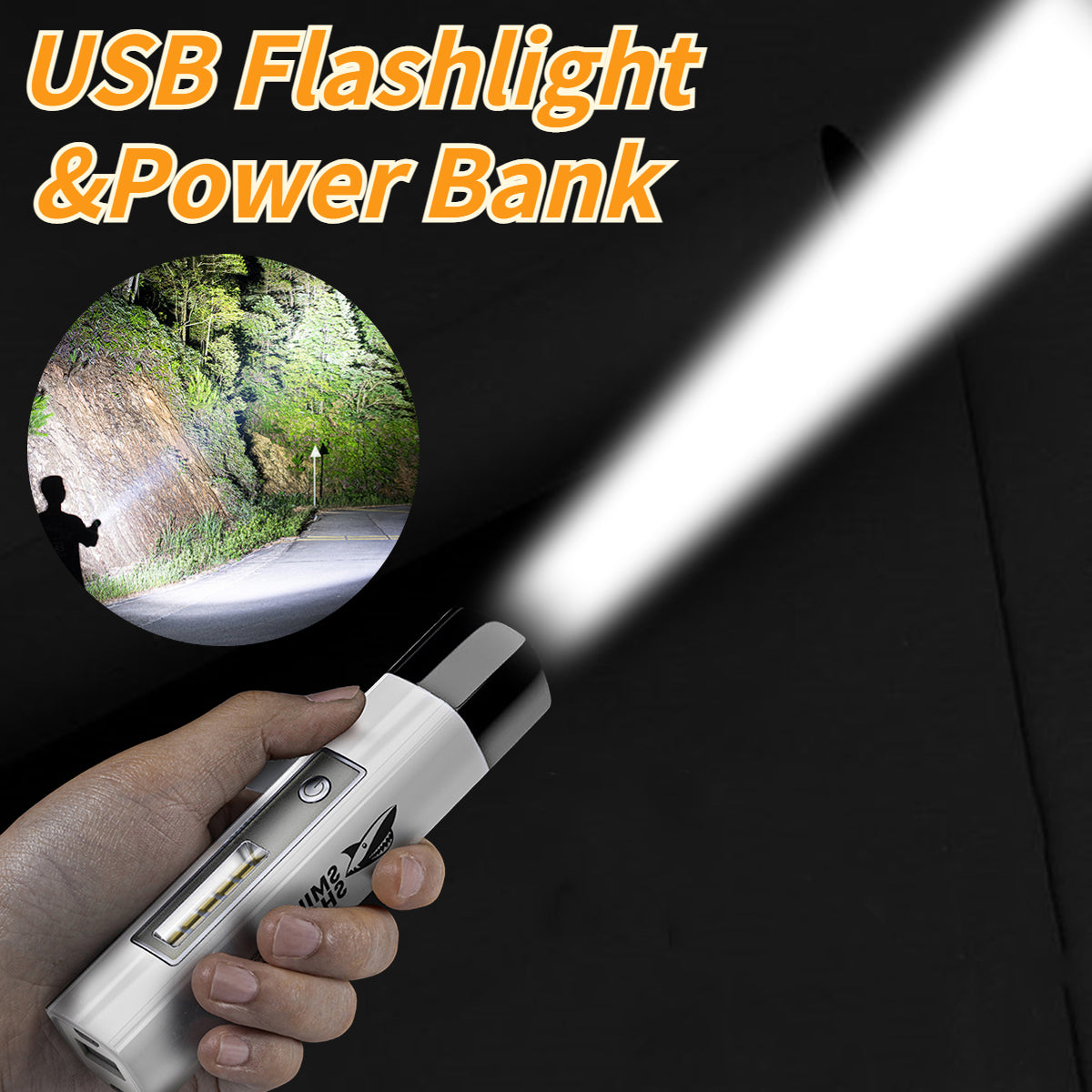 Smiling Shark SD867 Mini 2 In 1 Torch 4-Core USB Rechargeable Flashlight LED Torch High Bright Power bank Function
