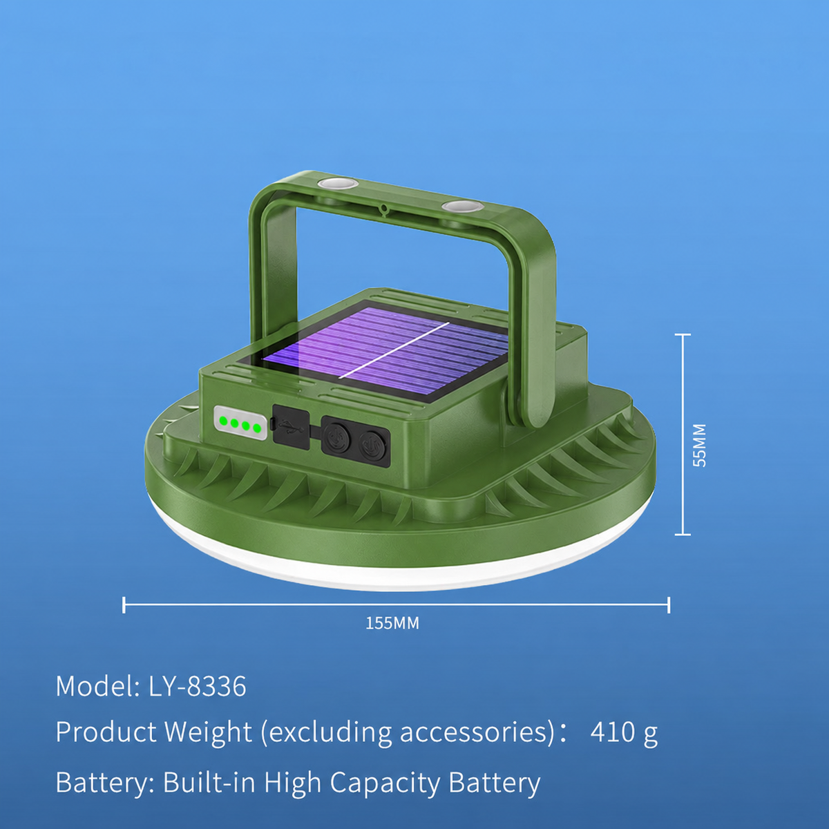 Smiling Shark LY-8336 Solar Magnetic Camping Lamp 6000LMS 5 Modes USB-C,, 4800mAh,Stepless Dimming Lantern, Power Display, Waterproof