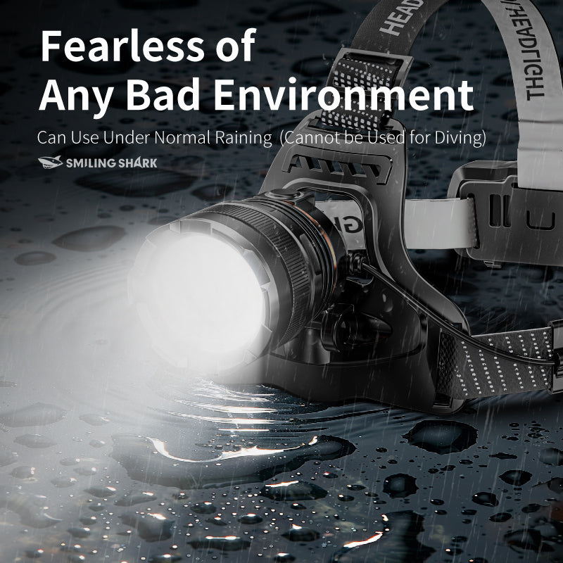 Smiling Shark K225B Led Headlights 6000 LMS LED Headlamp Torch Usb Rechargeable Headlight With Two 18650 Headlamp Battery Zoomable Type-C Waterproof With Sensor Switch