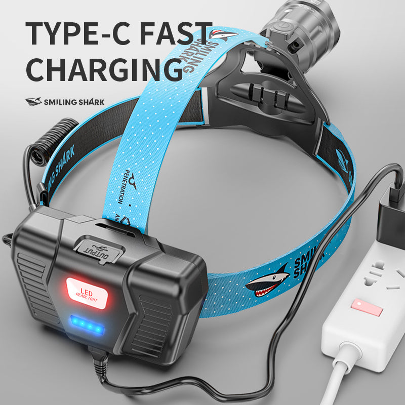 Smiling Shark K808 Super Bright 6000 Lumens Led Headlamp 8400mAh Battery Long Last Zoomable 3 Modes USB Rechargeable Waterproof LED Headlamp for Camping/Hiking