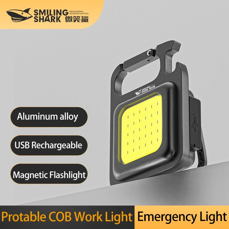 Smiling Shark 2 Pack Tip-003 Rechargeable Magnetic Keychain Flashlight COB Torch light 4 Modes with Bracket Bottle Opener