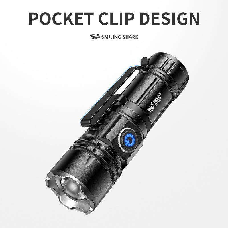 Smiling shark SD5031 Super Bright Portable 6000 Lumens Flashlight With Clip Type-C Rechargeable 3 Modes Zoomable Waterproof Tail With Magnet