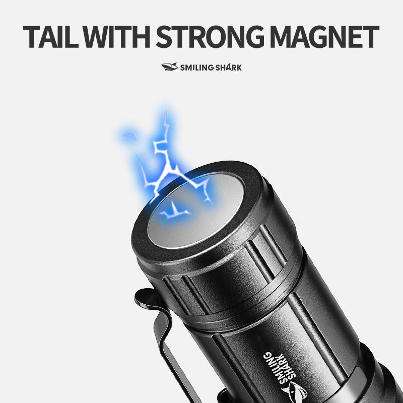 Smiling shark SD5031 Super Bright Portable 6000 Lumens Flashlight With Clip Type-C Rechargeable 3 Modes Zoomable Waterproof Tail With Magnet