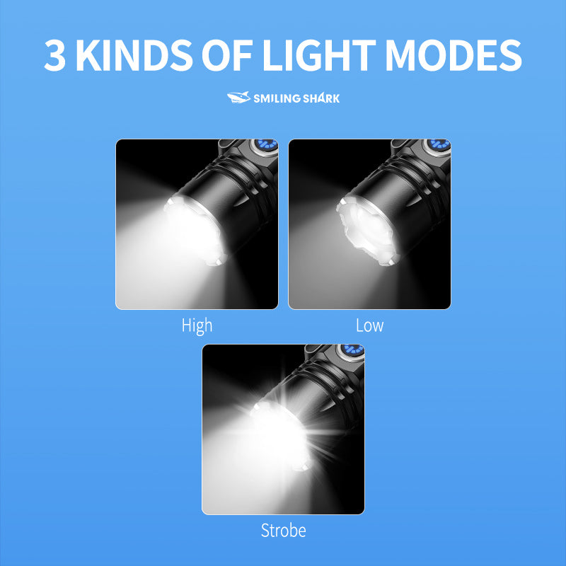 Smiling shark SD5031 Super Bright Portable 6000 Lumens Flashlight With Clip Type-C Rechargeable 3 Modes Zoomable Waterproof Tail With Magnet