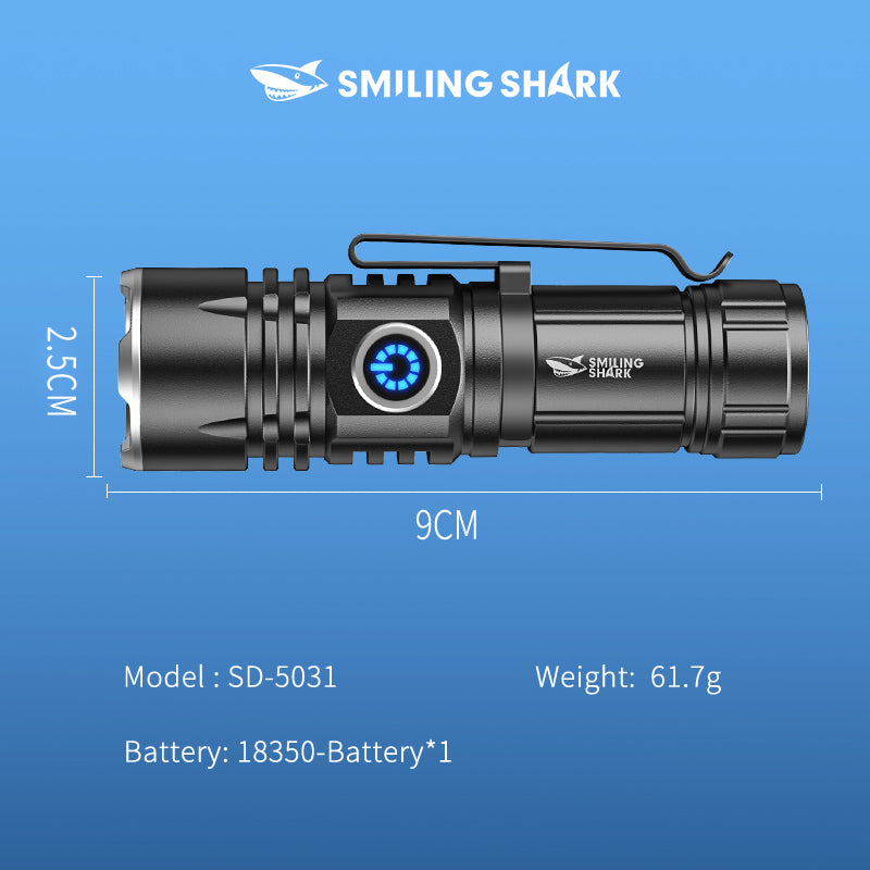 Smiling shark SD5031 Super Bright Portable 6000 Lumens Flashlight With Clip Type-C Rechargeable 3 Modes Zoomable Waterproof Tail With Magnet