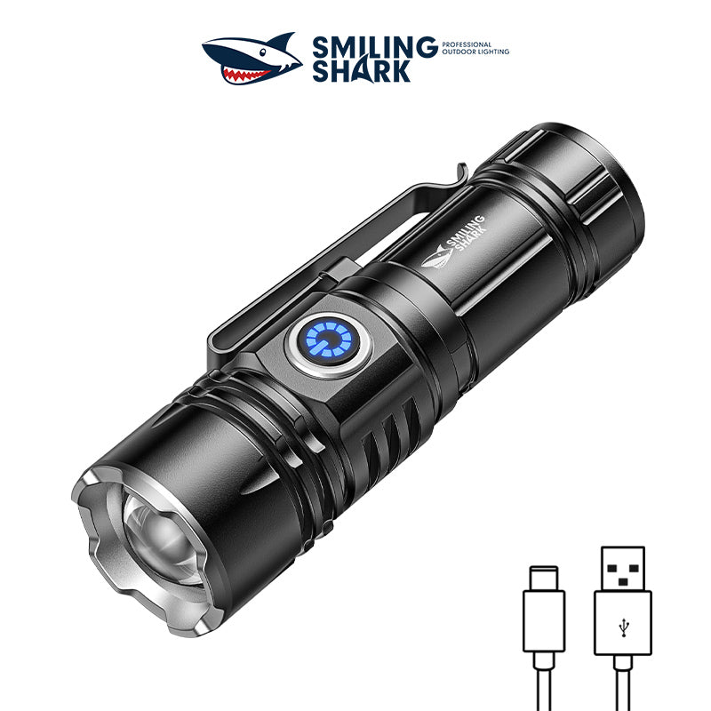 Smiling shark SD5031 Super Bright Portable 6000 Lumens Flashlight With Clip Type-C Rechargeable 3 Modes Zoomable Waterproof Tail With Magnet