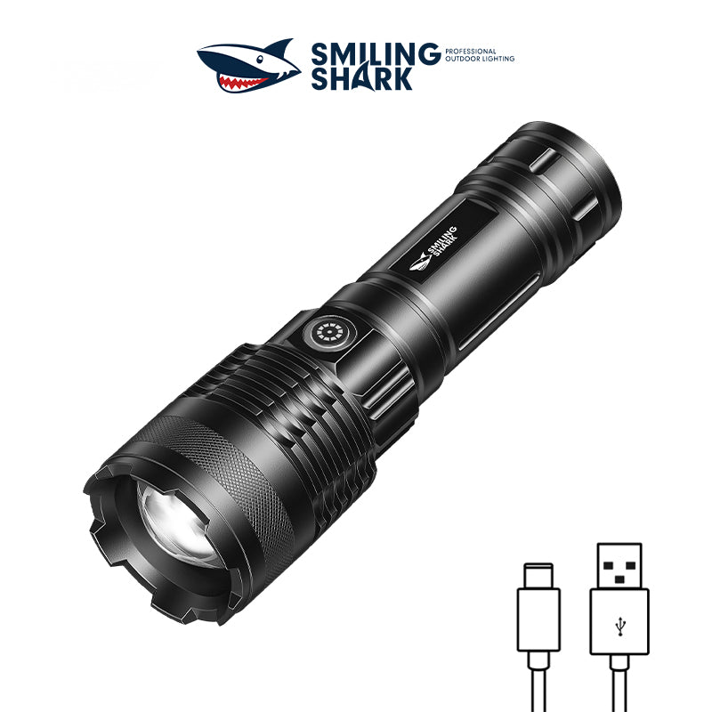 Smiling Shark LED Flashlight -6000 Lumens Super Bright, Zoomable, With Stepless Dimming & USB-C-5229
