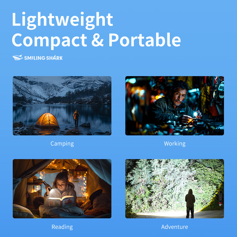 Smiling Shark SD5233 Super Bright 6000 Lumens Led Torch 4 Modes Type-C Rechargeable Torches Flashlight Zoomable Waterproof Lighting