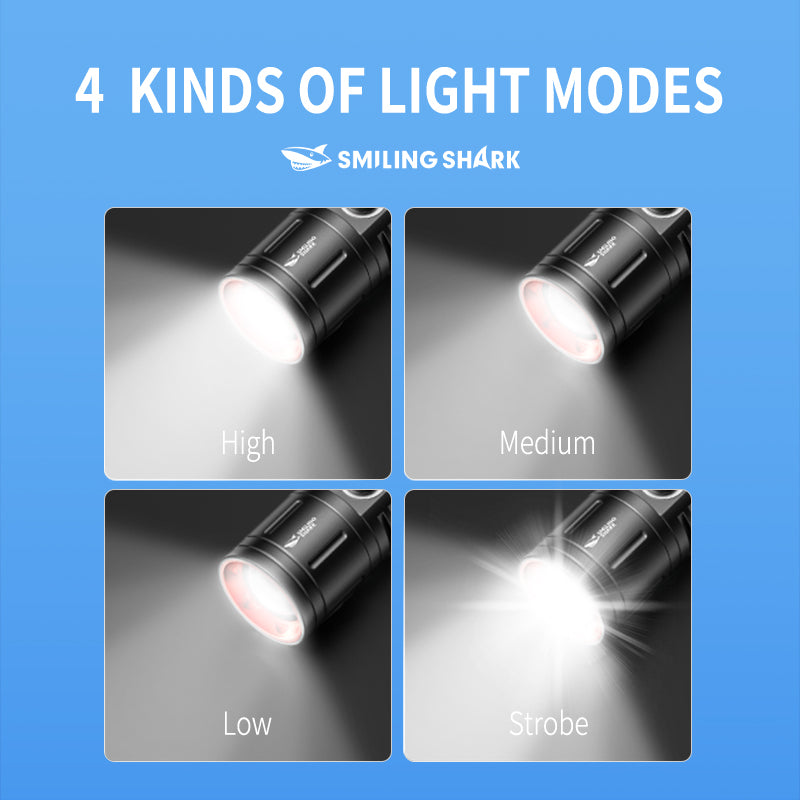 Smiling Shark SD5233 Super Bright 6000 Lumens Led Torch 4 Modes Type-C Rechargeable Torches Flashlight Zoomable Waterproof Lighting