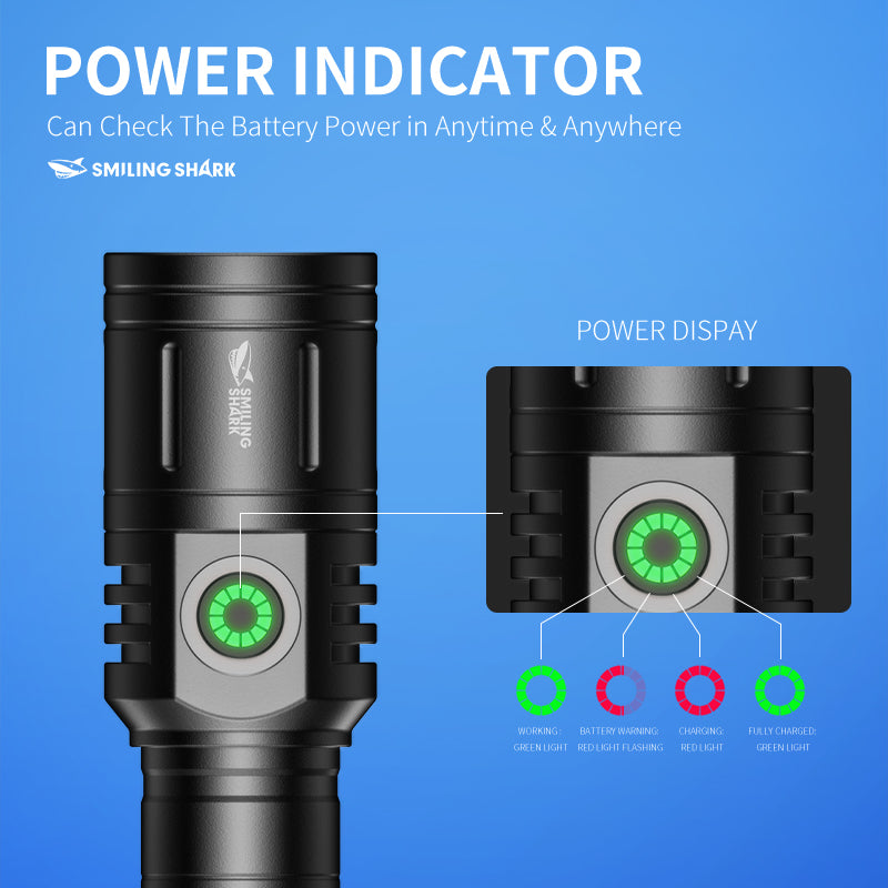 Smiling Shark SD5233 Super Bright 6000 Lumens Led Torch 4 Modes Type-C Rechargeable Torches Flashlight Zoomable Waterproof Lighting