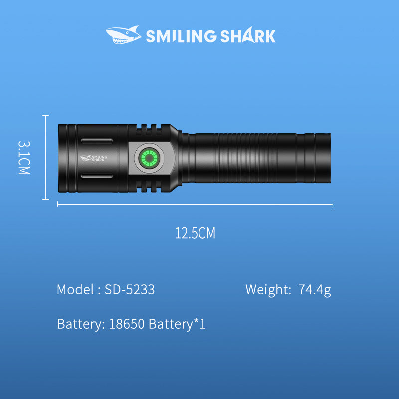 Smiling Shark SD5233 Super Bright 6000 Lumens Led Torch 4 Modes Type-C Rechargeable Torches Flashlight Zoomable Waterproof Lighting