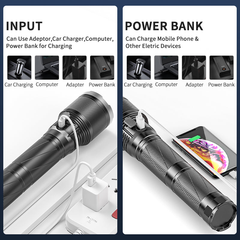 Smiling Shark SD-5276 Super Bright 14400mAh M80 10000 lumens Rechargeable Torch Type-C Zoomable Aluminum Body Power Bank 5 Modes Waterproof With Power Bank Function