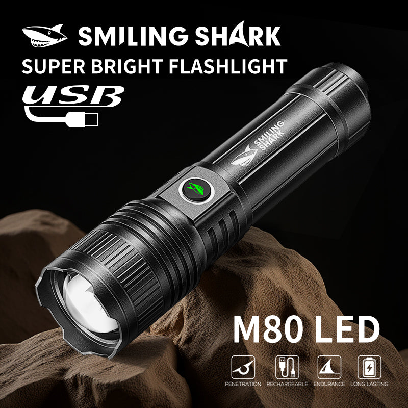 SmilingShark SD-5318 Torch Super Bright M80 10000 Lumens Flashlight Zoomable 5 Modes Type-C Rechargeable Torch Rechargeable Flashlight Water-resistant