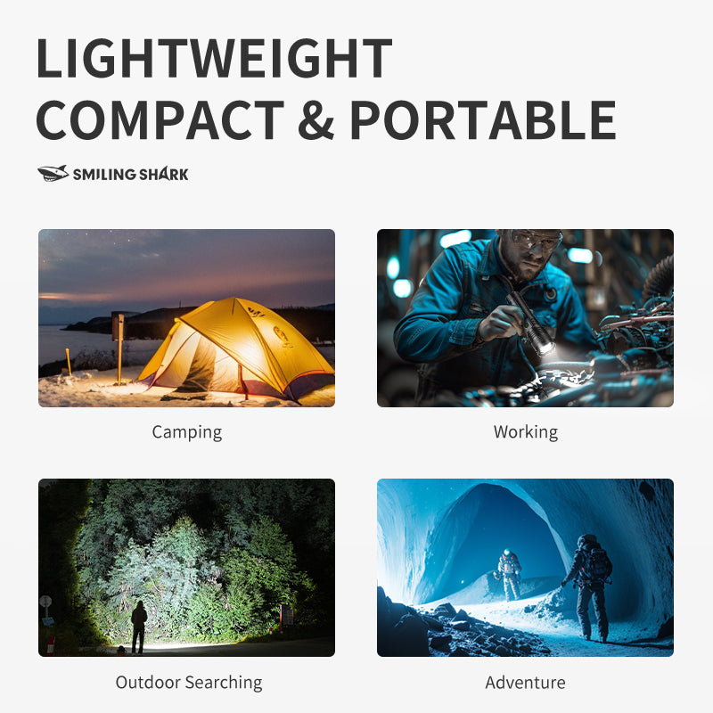 SmilingShark SD-5318 Torch Super Bright M80 10000 Lumens Flashlight Zoomable 5 Modes Type-C Rechargeable Torch Rechargeable Flashlight Water-resistant