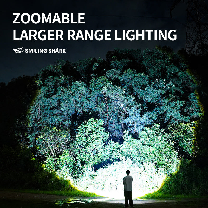 SmilingShark SD-5318 Torch Super Bright M80 10000 Lumens Flashlight Zoomable 5 Modes Type-C Rechargeable Torch Rechargeable Flashlight Water-resistant