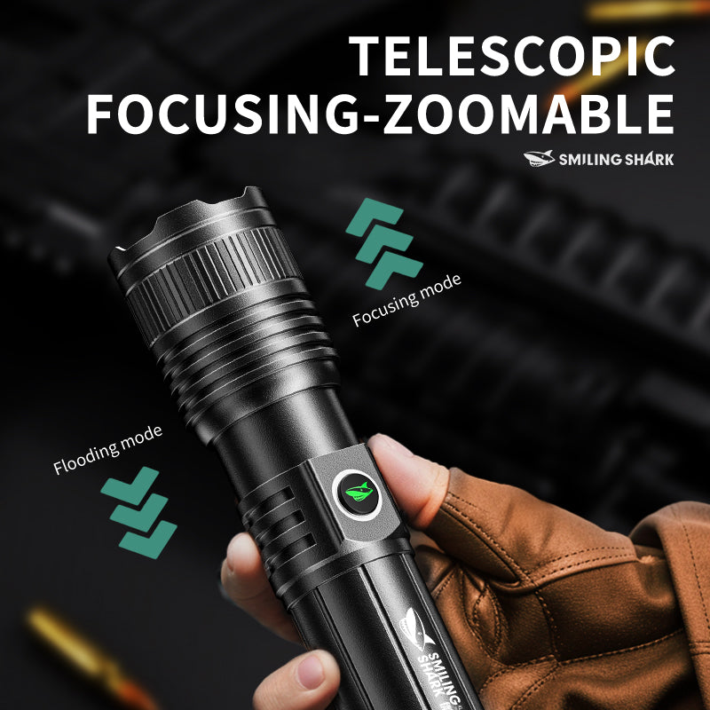 SmilingShark SD-5318 Torch Super Bright M80 10000 Lumens Flashlight Zoomable 5 Modes Type-C Rechargeable Torch Rechargeable Flashlight Water-resistant
