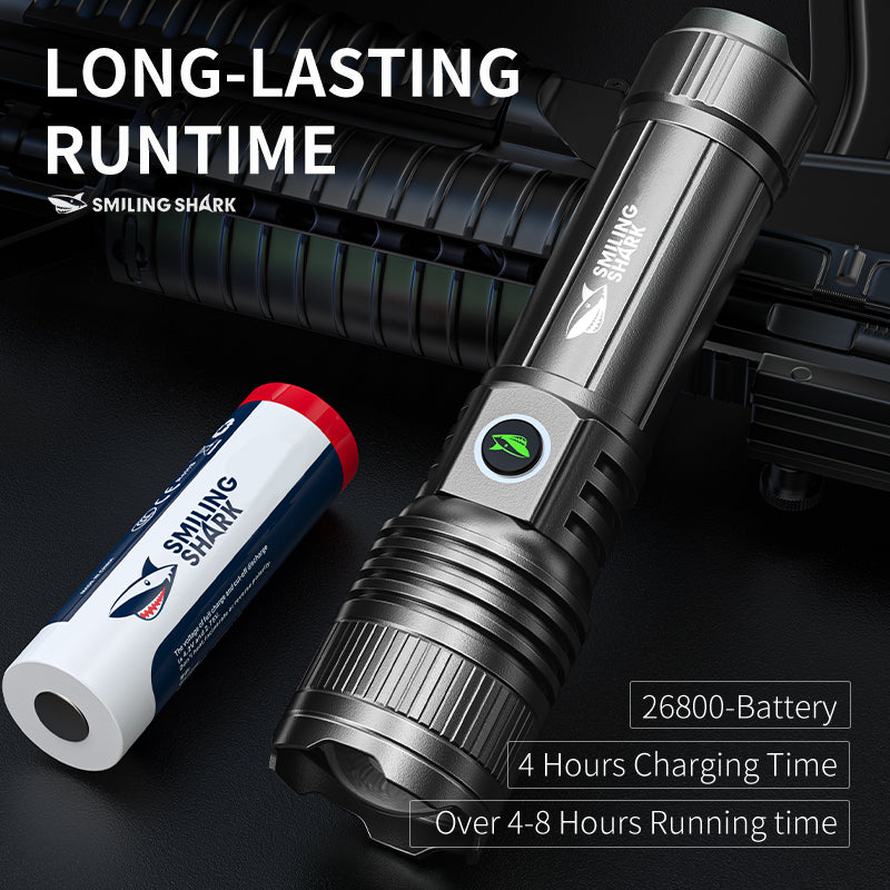 SmilingShark SD-5318 Torch Super Bright M80 10000 Lumens Flashlight Zoomable 5 Modes Type-C Rechargeable Torch Rechargeable Flashlight Water-resistant