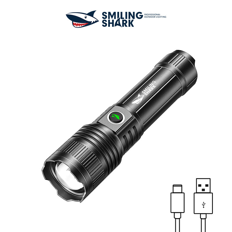 SmilingShark SD-5318 Torch Super Bright M80 10000 Lumens Flashlight Zoomable 5 Modes Type-C Rechargeable Torch Rechargeable Flashlight Water-resistant