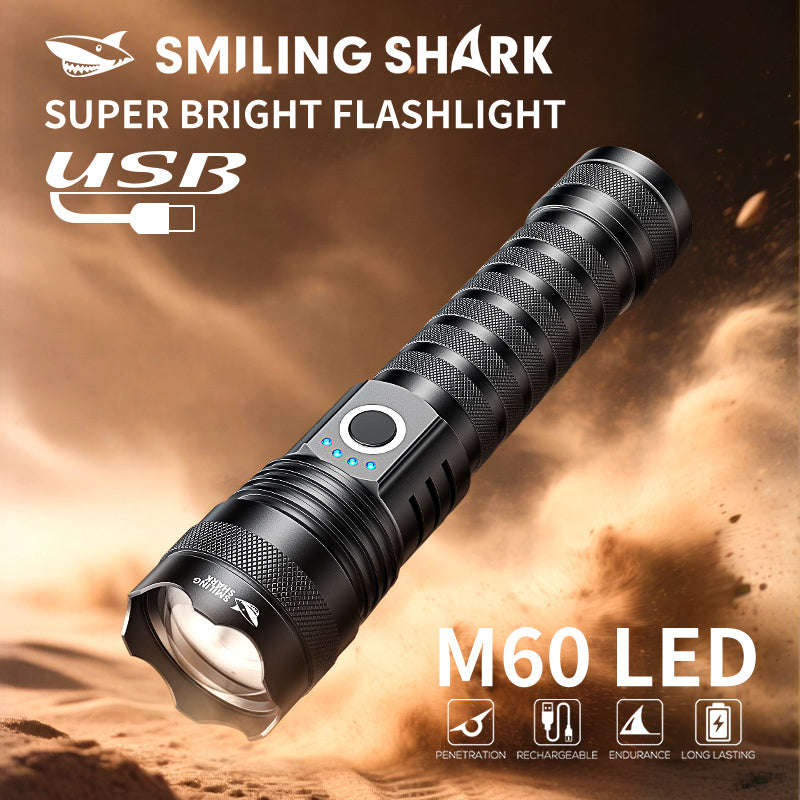 Smiling Shark SD-5395 LED Flashlight Super Bright M60 7000LM 4 Mode Type-c Rechargeable Torch Light Waterproof Zoomable