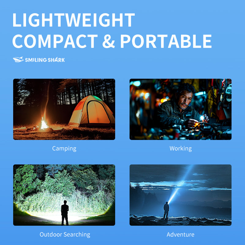 Smiling Shark SD-7100 Flashlight Super Bright 10000 lumens Torches Rechargeable Type-C Usb Rechargeable Zoomable Waterproof With Powerbank Function 