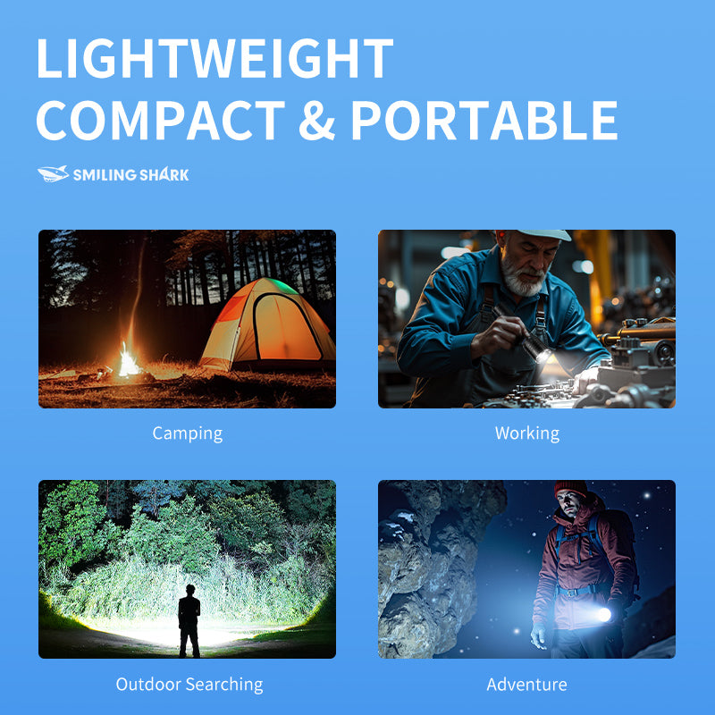 Smiling Shark SD-7131 Super Bright 6000 Lumens Led Torch 4 Modes Type-C Rechargeable Flashlight Lighting Zoomable Waterproof With Power Bank Function