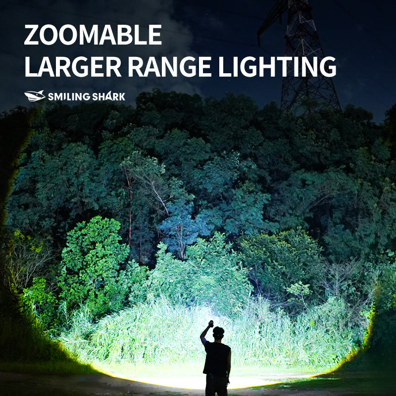 Smiling Shark SD-7131 Super Bright 6000 Lumens Led Torch 4 Modes Type-C Rechargeable Flashlight Lighting Zoomable Waterproof With Power Bank Function