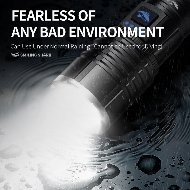 Smiling Shark SD-7131 Super Bright 6000 Lumens Led Torch 4 Modes Type-C Rechargeable Flashlight Lighting Zoomable Waterproof With Power Bank Function