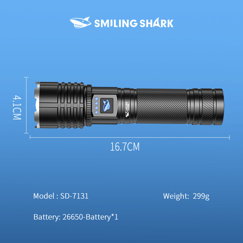 Smiling Shark SD-7131 Super Bright 6000 Lumens Led Torch 4 Modes Type-C Rechargeable Flashlight Lighting Zoomable Waterproof With Power Bank Function