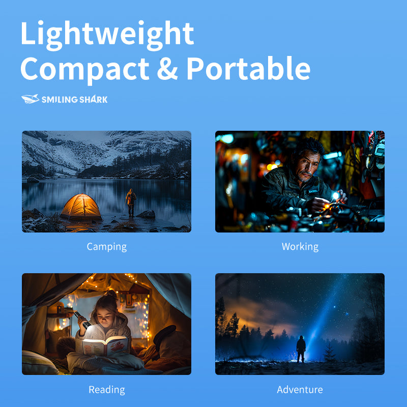 Smiling Shark SD-7163 Super Bright Led Torch 6000 Lumens 4 Modes Type-C Rechargeable Flashlight Lighting LED Torch Light Zoomable Waterproof With Power Bank Function