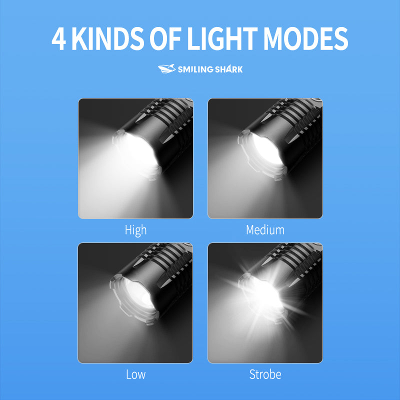 Smiling Shark SD-7163 Super Bright Led Torch 6000 Lumens 4 Modes Type-C Rechargeable Flashlight Lighting LED Torch Light Zoomable Waterproof With Power Bank Function
