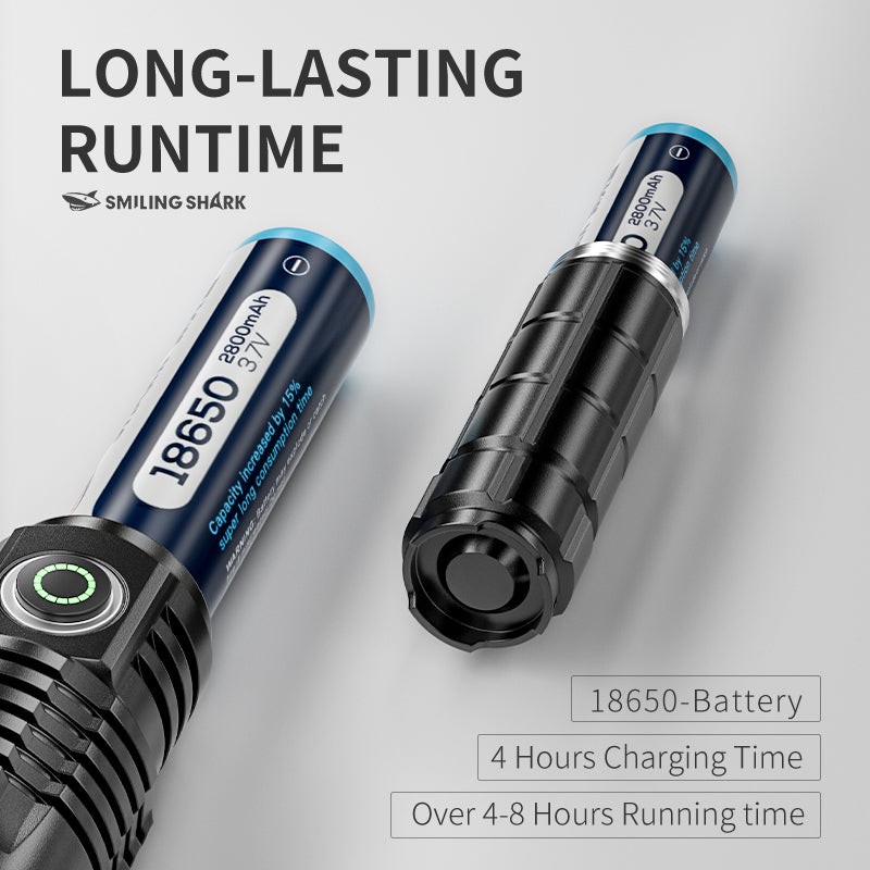 Smiling Shark SD-7163 Super Bright Led Torch 6000 Lumens 4 Modes Type-C Rechargeable Flashlight Lighting LED Torch Light Zoomable Waterproof With Power Bank Function