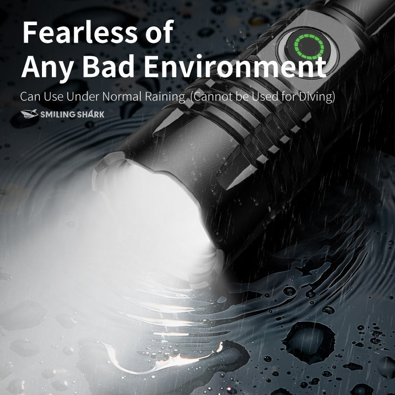 Smiling Shark SD-7163 Super Bright Led Torch 6000 Lumens 4 Modes Type-C Rechargeable Flashlight Lighting LED Torch Light Zoomable Waterproof With Power Bank Function