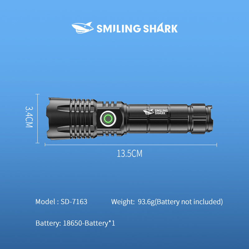 Smiling Shark SD-7163 Super Bright Led Torch 6000 Lumens 4 Modes Type-C Rechargeable Flashlight Lighting LED Torch Light Zoomable Waterproof With Power Bank Function