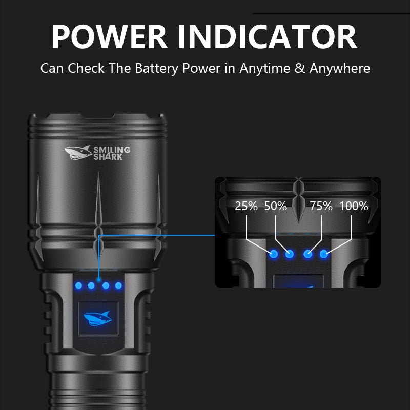 SmilingShark SD7171 Torch light Super Bright M60 6000lm Powerful Flashlight with Power Display 4modes Zoomable Type-C Rechargeable Waterproof for Camping Hiking Household