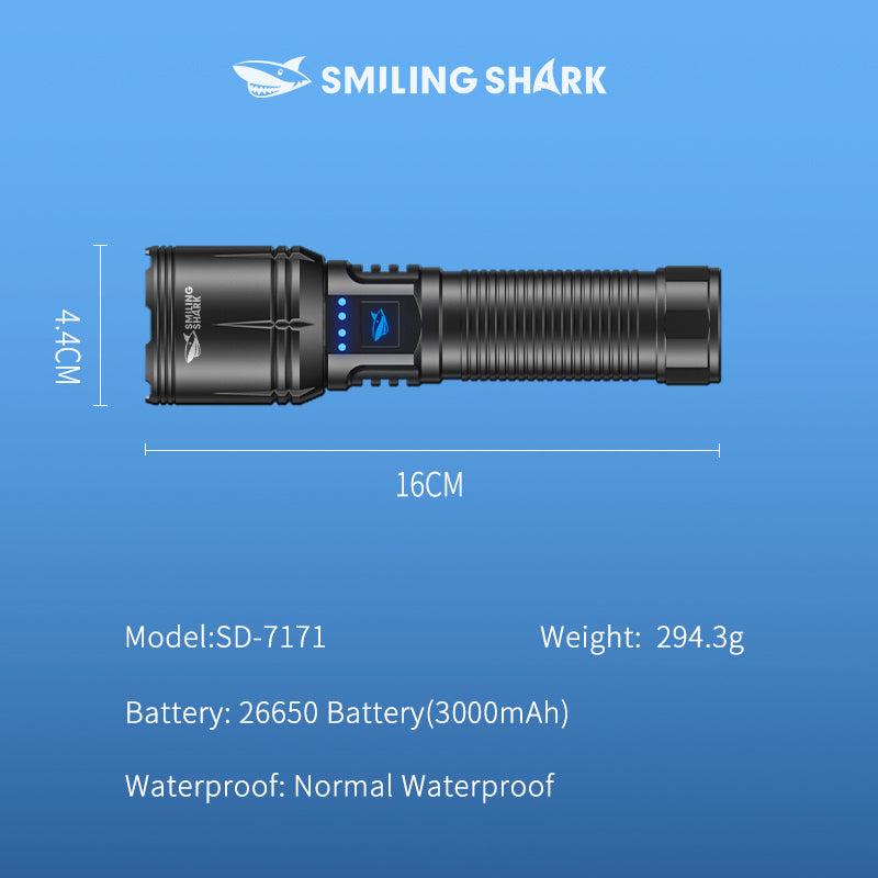SmilingShark SD7171 Torch light Super Bright M60 6000lm Powerful Flashlight with Power Display 4modes Zoomable Type-C Rechargeable Waterproof for Camping Hiking Household