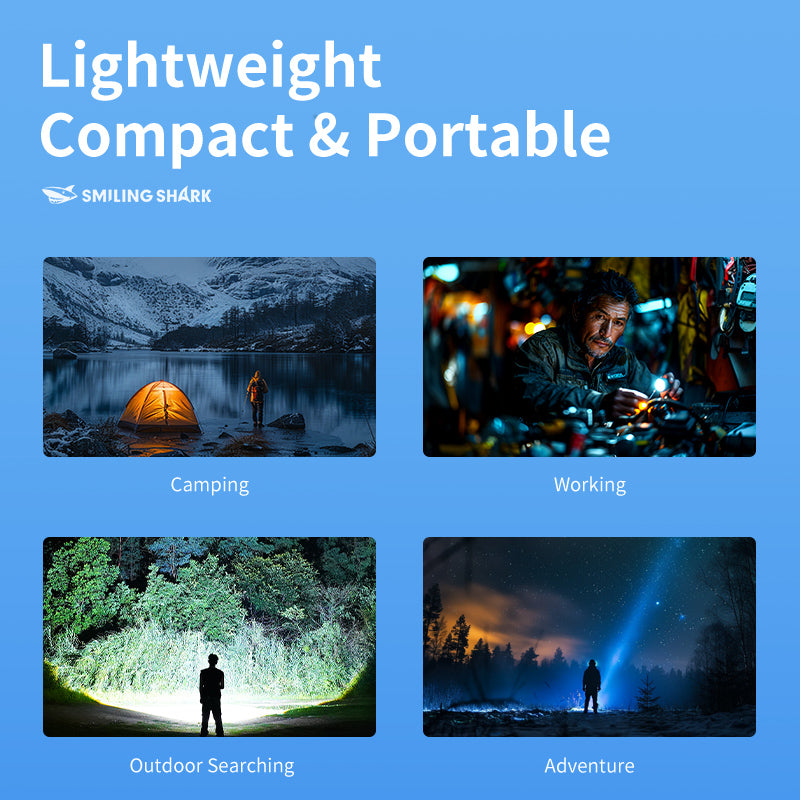 Smiling Shark SD-8107 Super Bright 7000 Lumens Type-C Rechargeable Torch Light Torches Rechargeable Flashlight Lighting 5 Models Zoomable Waterproof