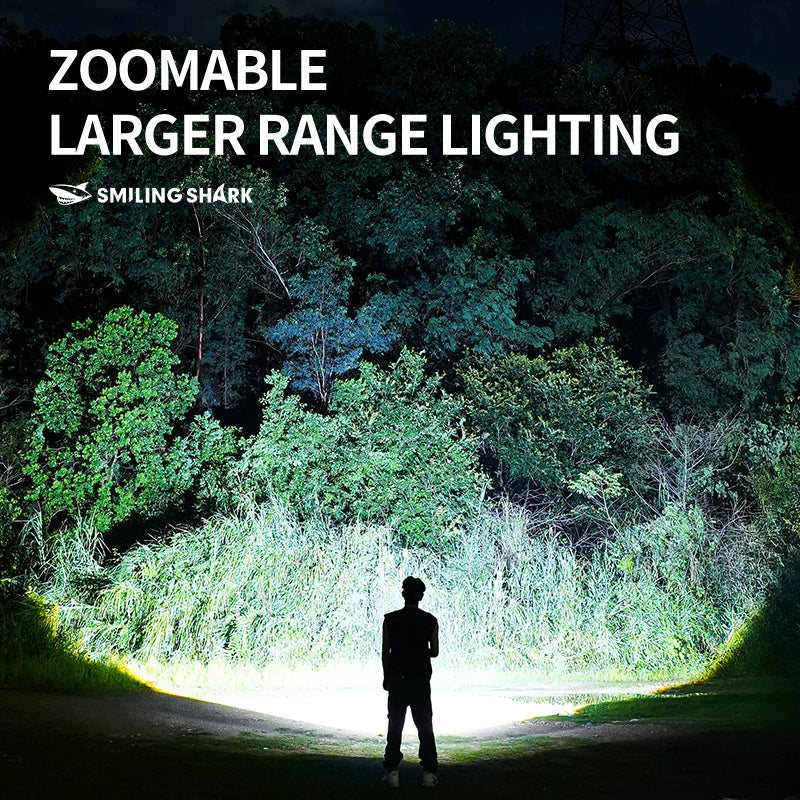 Smiling Shark SD-8107 Super Bright 7000 Lumens Type-C Rechargeable Torch Light Torches Rechargeable Flashlight Lighting 5 Models Zoomable Waterproof