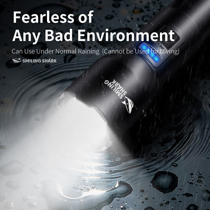 Smiling Shark SD-8107 Super Bright 7000 Lumens Type-C Rechargeable Torch Light Torches Rechargeable Flashlight Lighting 5 Models Zoomable Waterproof