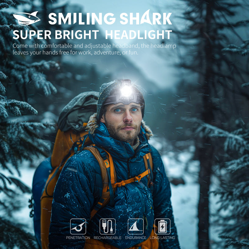 Smiling Shark TD8018C led Headlight 6000 Lumens Headlamp Super Bright Yellow light Zoomable Type-C Rechargeable Waterproof for outdoor Camping Fishing