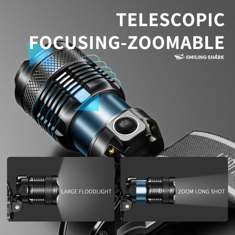 Smiling Shark TD8018C led Headlight 6000 Lumens Headlamp Super Bright Yellow light Zoomable Type-C Rechargeable Waterproof for outdoor Camping Fishing