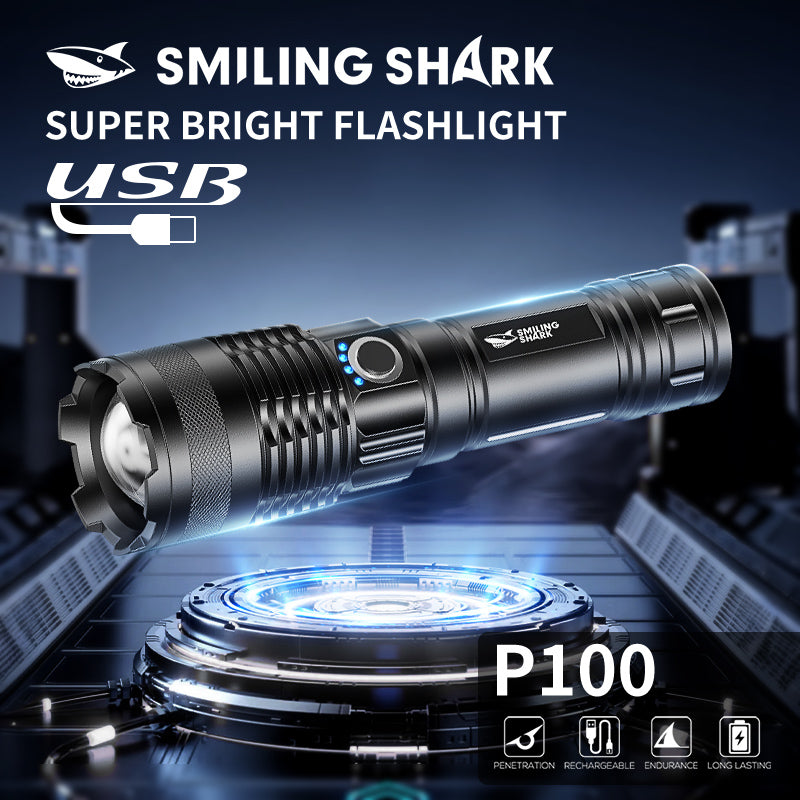 Smiling Shark X71 Super Bright 6000LMS Led Torch 5 Modes Type-C Rechargeable Flashlight Lighting Zoomable Waterproof