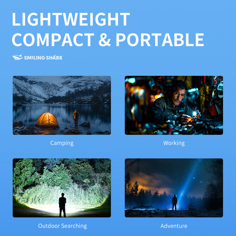 Smiling Shark X92 Super Bright 6000 Lumens Rechargeable Led Torch Flashlight Lighting Torch 10000mAh 15 hours long last
