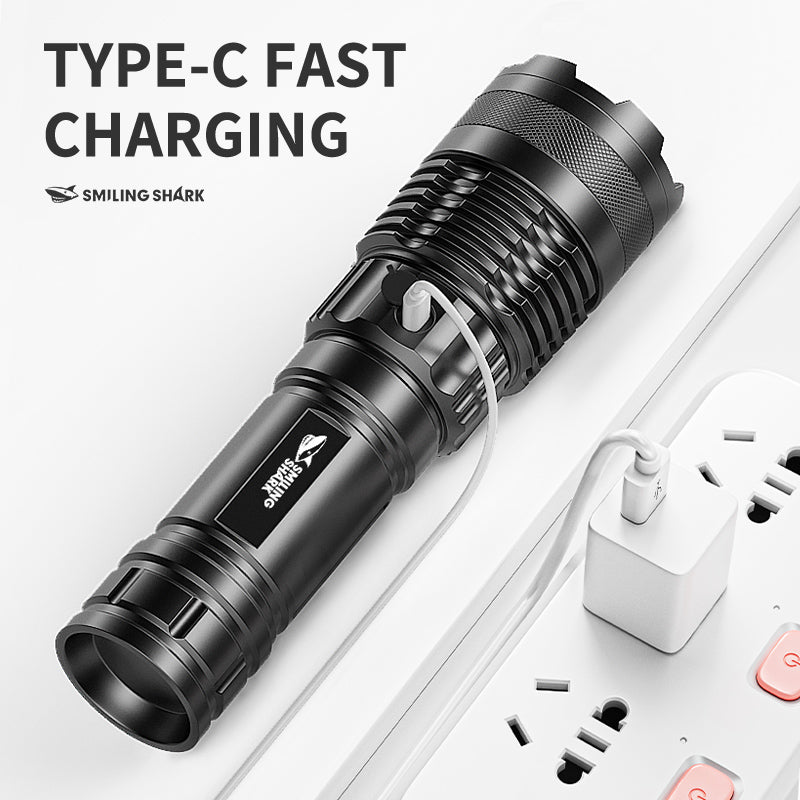 Smiling Shark X71 Super Bright 6000LMS Led Torch 5 Modes Type-C Rechargeable Flashlight Lighting Zoomable Waterproof