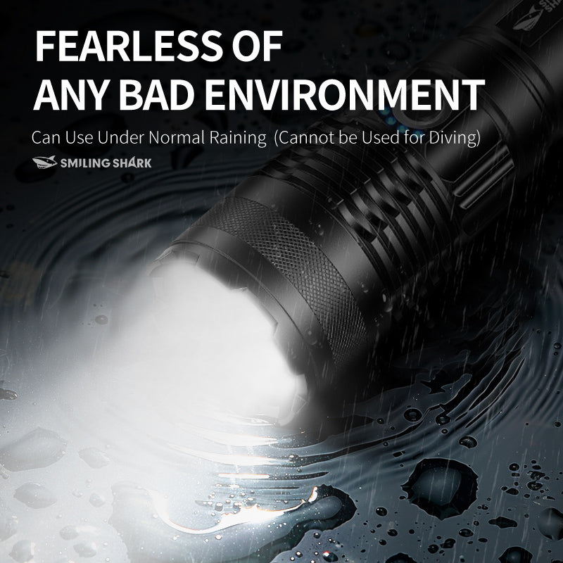 Smiling Shark X71 Super Bright 6000LMS Led Torch 5 Modes Type-C Rechargeable Flashlight Lighting Zoomable Waterproof